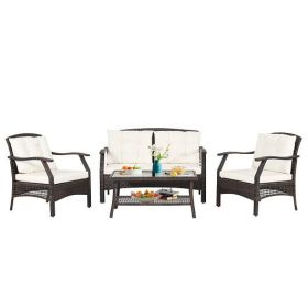 4 Pieces Outdoor Rattan Conversation Set with Protective Cover
