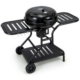 22 Inches 2 Layer Racks Barbecue Grill with Wheels for Outdoor Camping-Black
