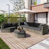 U-style Patio Furniture Set, 6 Piece Outdoor Conversation Set All Weather Wicker Sectional Sofa with Ottoman and Cushions and Small Trays